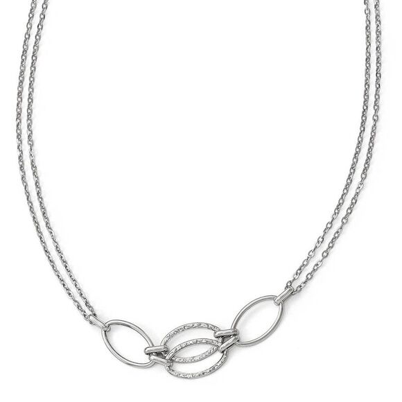 14k White Gold Polished Double Strand Link Necklace, 17.5 Inch - Picture 1 of 4